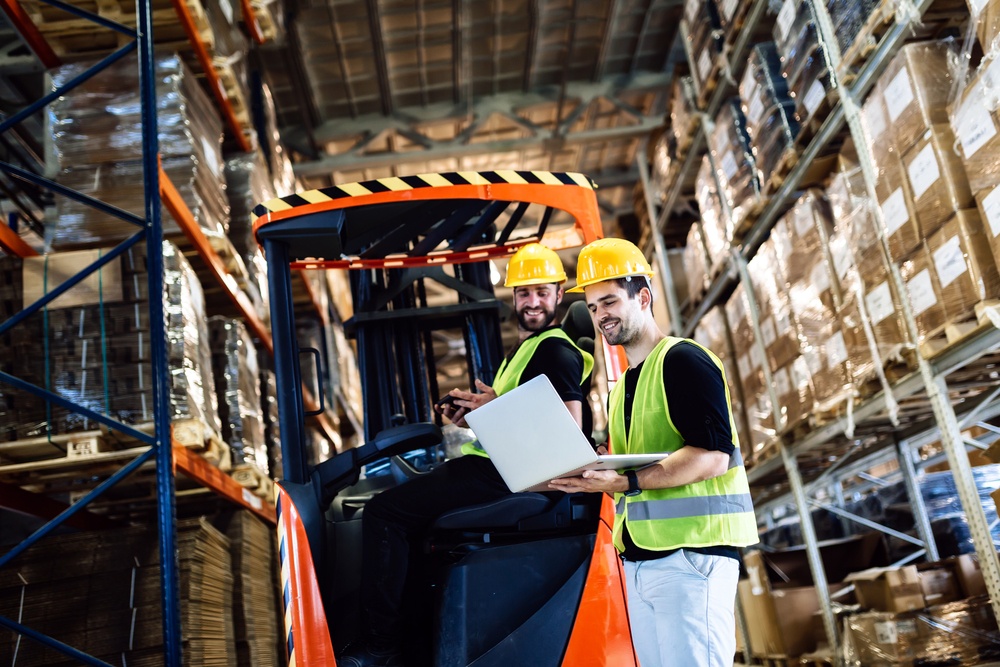 Warehouse employees using an on-site vending machine