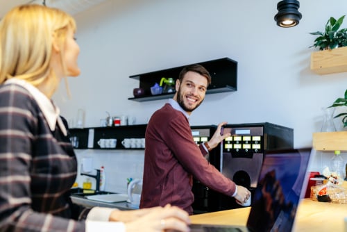 office break room with coffee